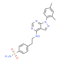 ChemSpider 2D Image | 4-(2-{[1-(2,4-dimethylphenyl)pyrazolo[3,4-d]pyrimidin-4-yl]amino}ethyl)benzenesulfonamide | C21H22N6O2S