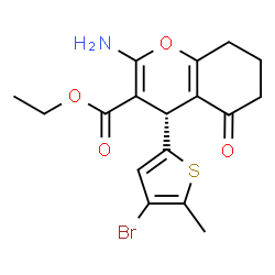 ChemSpider 2D Image | Ethyl (4S)-2-amino-4-(4-bromo-5-methyl-2-thienyl)-5-oxo-5,6,7,8-tetrahydro-4H-chromene-3-carboxylate | C17H18BrNO4S