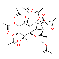 ChemSpider 2D Image | (1S,2S,3S,4R,5R,6R,7S,8R,9R,10R,12R)-6,10-Bis(acetoxymethyl)-2-hydroxy-2,10-dimethyl-11-oxatricyclo[7.2.1.0~1,6~]dodecane-3,4,5,7,8,12-hexayl hexaacetate | C31H42O18