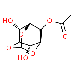 ChemSpider 2D Image | (5R,7S,8R,9S)-8,9-Dihydroxy-2,4,10-trioxatricyclo[3.3.1.1~3,7~]dec-6-yl acetate | C9H12O7