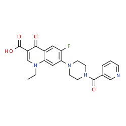 ChemSpider 2D Image | 1-Ethyl-6-fluoro-4-oxo-7-[4-(3-pyridinylcarbonyl)-1-piperazinyl]-1,4-dihydro-3-quinolinecarboxylic acid | C22H21FN4O4