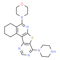 ChemSpider 2D Image | 5-(4-Morpholinyl)-8-(1-piperazinyl)-1,2,3,4-tetrahydropyrimido[4',5':4,5]thieno[2,3-c]isoquinoline | C21H26N6OS