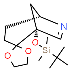 ChemSpider 2D Image | (1R,5R)-1-{[Dimethyl(2-methyl-2-propanyl)silyl]oxy}spiro[6-azabicyclo[3.2.1]oct-6-ene-2,2'-[1,3]dioxolane] | C15H27NO3Si