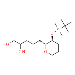 ChemSpider 2D Image | 5-[(2R,3S)-3-{[Dimethyl(2-methyl-2-propanyl)silyl]oxy}tetrahydro-2H-pyran-2-yl]-1,2-pentanediol | C16H34O4Si