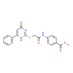 ChemSpider 2D Image | methyl 4-{2-[(4-oxo-6-phenyl-1H-pyrimidin-2-yl)sulfanyl]acetamido}benzoate | C20H17N3O4S