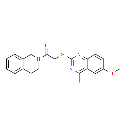 ChemSpider 2D Image | 2-{[2-(3,4-dihydroisoquinolin-2(1H)-yl)-2-oxoethyl]sulfanyl}-6-methoxy-4-methylquinazoline | C21H21N3O2S