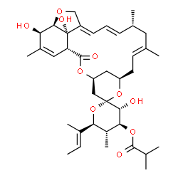 ChemSpider 2D Image | (1'R,2S,3R,4S,4'S,5R,6S,8'R,10'E,13'R,14'E,16'E,20'R,21'R,24'S)-6-[(2E)-2-Buten-2-yl]-3,21',24'-trihydroxy-5,11',13',22'-tetramethyl-2'-oxo-3,4,5,6-tetrahydrospiro[pyran-2,6'-[3,7,19]trioxatetracyclo[
15.6.1.1~4,8~.0~20,24~]pentacosa[10,14,16,22]tetraen]-4-yl 2-methylpropanoate | C38H54O10