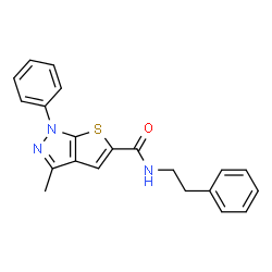 ChemSpider 2D Image | 3-Methyl-1-phenyl-N-(2-phenylethyl)-1H-thieno[2,3-c]pyrazole-5-carboxamide | C21H19N3OS