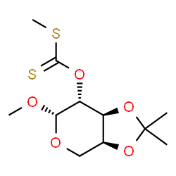 ChemSpider 2D Image | Methyl 3,4-O-isopropylidene-2-O-[(methylsulfanyl)carbonothioyl]-beta-L-arabinopyranoside | C11H18O5S2