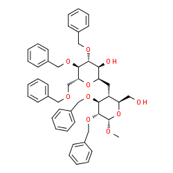 ChemSpider 2D Image | (2R,3S,4R,5R,6R)-4,5-Bis(benzyloxy)-6-[(benzyloxy)methyl]-2-{[(2S,3R,4S,5R,6S)-4,5-bis(benzyloxy)-2-(hydroxymethyl)-6-methoxytetrahydro-2H-pyran-3-yl]methyl}tetrahydro-2H-pyran-3-ol (non-preferred nam
e) | C49H56O10