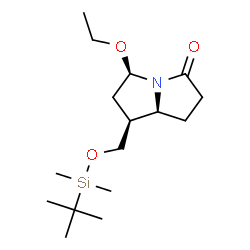 ChemSpider 2D Image | (5R,7S,7aS)-7-({[Dimethyl(2-methyl-2-propanyl)silyl]oxy}methyl)-5-ethoxyhexahydro-3H-pyrrolizin-3-one | C16H31NO3Si