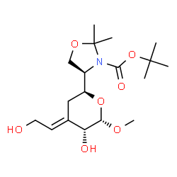 ChemSpider 2D Image | 2-Methyl-2-propanyl (4R)-4-[(2S,4E,5R,6S)-5-hydroxy-4-(2-hydroxyethylidene)-6-methoxytetrahydro-2H-pyran-2-yl]-2,2-dimethyl-1,3-oxazolidine-3-carboxylate | C18H31NO7