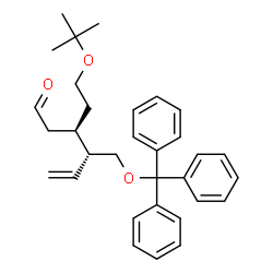 ChemSpider 2D Image | (3S,4R)-3-{2-[(2-Methyl-2-propanyl)oxy]ethyl}-4-[(trityloxy)methyl]-5-hexenal | C32H38O3