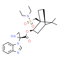 ChemSpider 2D Image | (1S,2R,4R)-1-[(Diethylsulfamoyl)methyl]-7,7-dimethylbicyclo[2.2.1]hept-2-yl (2R)-2-(1H-benzimidazol-1-yl)-2-aziridinecarboxylate | C24H34N4O4S