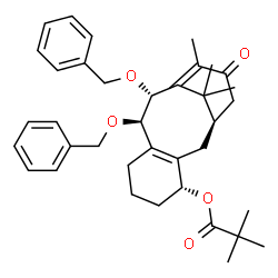 ChemSpider 2D Image | (1R,4R,9R,10R)-9,10-Bis(benzyloxy)-12,15,15-trimethyl-13-oxotricyclo[9.3.1.0~3,8~]pentadeca-3(8),11-dien-4-yl pivalate | C37H46O5