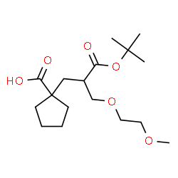 ChemSpider 2D Image | 1-{2-[(2-Methoxyethoxy)methyl]-3-[(2-methyl-2-propanyl)oxy]-3-oxopropyl}cyclopentanecarboxylic acid | C17H30O6