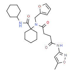 ChemSpider 2D Image | N-[1-(Cyclohexylcarbamoyl)cyclohexyl]-N-(2-furylmethyl)-N'-(5-methyl-1,2-oxazol-3-yl)succinamide | C26H36N4O5