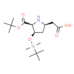 ChemSpider 2D Image | [(2R,4R,5S)-4-{[Dimethyl(2-methyl-2-propanyl)silyl]oxy}-5-{[(2-methyl-2-propanyl)oxy]carbonyl}-2-pyrrolidinyl]acetic acid | C17H33NO5Si