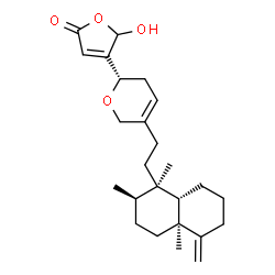ChemSpider 2D Image | 5-Hydroxy-4-[(2S)-5-{2-[(1R,2R,4aS,8aS)-1,2,4a-trimethyl-5-methylenedecahydro-1-naphthalenyl]ethyl}-3,6-dihydro-2H-pyran-2-yl]-2(5H)-furanone | C25H36O4