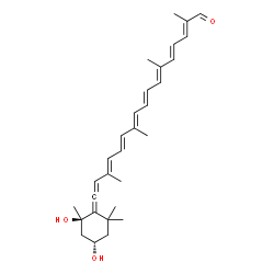 ChemSpider 2D Image | (2E,4E,6E,8E,10E,12E,14E)-17-[(2R,4S)-2,4-Dihydroxy-2,6,6-trimethylcyclohexylidene]-2,6,11,15-tetramethyl-2,4,6,8,10,12,14,16-heptadecaoctaenal | C30H40O3