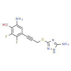 ChemSpider 2D Image | 6-Amino-4-{3-[(5-amino-1H-1,2,4-triazol-3-yl)sulfanyl]-1-propyn-1-yl}-2,3-difluorophenol | C11H9F2N5OS
