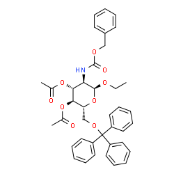 ChemSpider 2D Image | Ethyl 3,4-di-O-acetyl-2-{[(benzyloxy)carbonyl]amino}-2-deoxy-6-O-trityl-alpha-D-glucopyranoside | C39H41NO9