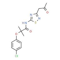ChemSpider 2D Image | 2-(4-Chlorophenoxy)-2-methyl-N-[3-(2-oxopropyl)-1,2,4-thiadiazol-5-yl]propanamide | C15H16ClN3O3S