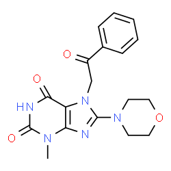 ChemSpider 2D Image | 3-Methyl-8-(4-morpholinyl)-7-(2-oxo-2-phenylethyl)-3,7-dihydro-1H-purine-2,6-dione | C18H19N5O4