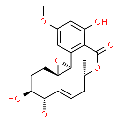 ChemSpider 2D Image | (1aS,8S,10E,12S,13S,15aR)-5,12,13-Trihydroxy-3-methoxy-8-methyl-1a,8,9,12,13,14,15,15a-octahydro-6H-oxireno[k][2]benzoxacyclotetradecin-6-one | C19H24O7