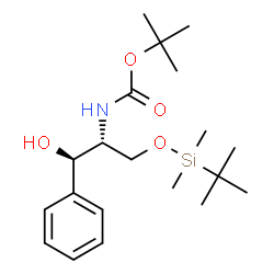 ChemSpider 2D Image | 2-Methyl-2-propanyl [(1R,2R)-3-{[dimethyl(2-methyl-2-propanyl)silyl]oxy}-1-hydroxy-1-phenyl-2-propanyl]carbamate | C20H35NO4Si