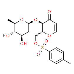 ChemSpider 2D Image | 1,5-Anhydro-2-deoxy-4-O-(2,6-dideoxy-beta-D-arabino-hexopyranosyl)-6-O-[(4-methylphenyl)sulfonyl]-D-erythro-hex-1-en-3-ulose | C19H24O9S