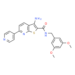 ChemSpider 2D Image | 3-Amino-N-(3,5-dimethoxybenzyl)-6-(4-pyridinyl)thieno[2,3-b]pyridine-2-carboxamide | C22H20N4O3S