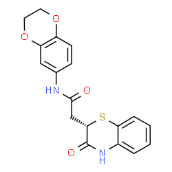 ChemSpider 2D Image | N-(2,3-Dihydro-1,4-benzodioxin-6-yl)-2-[(2S)-3-oxo-3,4-dihydro-2H-1,4-benzothiazin-2-yl]acetamide | C18H16N2O4S