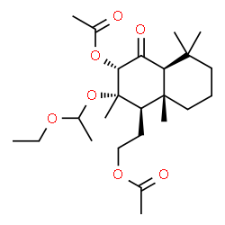 ChemSpider 2D Image | 2-[(1R,2S,3S,4aS,8aR)-3-Acetoxy-2-(1-ethoxyethoxy)-2,5,5,8a-tetramethyl-4-oxodecahydro-1-naphthalenyl]ethyl acetate | C24H40O7