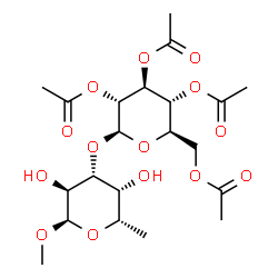 ChemSpider 2D Image | Methyl 6-deoxy-3-O-(2,3,4,6-tetra-O-acetyl-beta-D-glucopyranosyl)-alpha-L-galactopyranoside | C21H32O14
