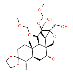 ChemSpider 2D Image | (1'R,2'R,4'S,5'S,9'S,10'R,11'R,12'S,13'R,16'R)-16'-(2-Hydroxyethyl)-13'-(hydroxymethyl)-11',12'-bis(methoxymethoxy)-5',9'-dimethylspiro[1,3-dioxolane-2,6'-[14]oxatetracyclo[11.2.1.0~1,10~.0~4,9~]hexad
ecan]-2'-ol | C26H44O10