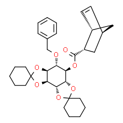 ChemSpider 2D Image | (3a'R,4'R,5'S,5a'S,8a'S,8b'R)-5'-(Benzyloxy)hexahydrodispiro[cyclohexane-1,2'-[1,3]dioxolo[4,5-e][1,3]benzodioxole-7',1''-cyclohexan]-4'-yl (1S,2S,4S)-bicyclo[2.2.1]hept-5-ene-2-carboxylate | C33H42O7
