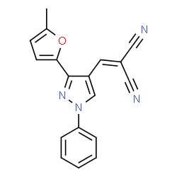 ChemSpider 2D Image | {[3-(5-Methyl-2-furyl)-1-phenyl-1H-pyrazol-4-yl]methylene}malononitrile | C18H12N4O