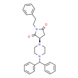 ChemSpider 2D Image | (3R)-3-[4-(Diphenylmethyl)-1-piperazinyl]-1-(2-phenylethyl)-2,5-pyrrolidinedione | C29H31N3O2