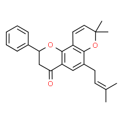 ChemSpider 2D Image | 8,8-Dimethyl-6-(3-methyl-2-buten-1-yl)-2-phenyl-2,3-dihydro-4H,8H-pyrano[2,3-f]chromen-4-one | C25H26O3