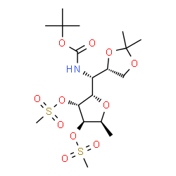 ChemSpider 2D Image | (5S)-2,5-Anhydro-1-deoxy-5-[(R)-[(4S)-2,2-dimethyl-1,3-dioxolan-4-yl]({[(2-methyl-2-propanyl)oxy]carbonyl}amino)methyl]-3,4-bis-O-(methylsulfonyl)-D-xylitol | C18H33NO11S2