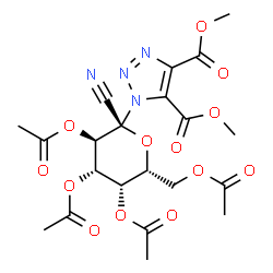 ChemSpider 2D Image | Dimethyl 1-[(2R,3R,4S,5S,6R)-3,4,5-triacetoxy-6-(acetoxymethyl)-2-cyanotetrahydro-2H-pyran-2-yl]-1H-1,2,3-triazole-4,5-dicarboxylate | C21H24N4O13