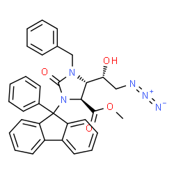 ChemSpider 2D Image | Methyl (4S,5S)-5-[(1R)-2-azido-1-hydroxyethyl]-1-benzyl-2-oxo-3-(9-phenyl-9H-fluoren-9-yl)-4-imidazolidinecarboxylate | C33H29N5O4