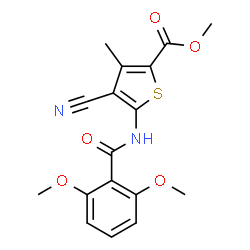 ChemSpider 2D Image | Methyl 4-cyano-5-[(2,6-dimethoxybenzoyl)amino]-3-methyl-2-thiophenecarboxylate | C17H16N2O5S