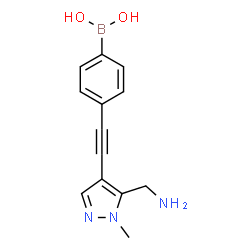 ChemSpider 2D Image | (4-{[5-(Aminomethyl)-1-methyl-1H-pyrazol-4-yl]ethynyl}phenyl)boronic acid | C13H14BN3O2