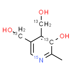 ChemSpider 2D Image | 4,5-Bis[hydroxy(~13~C)methyl]-2-methyl-3-(3-~13~C,~15~N)pyridinol | C513C3H1115NO3