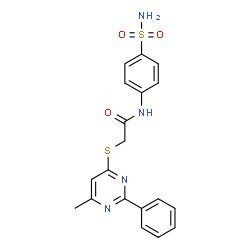 ChemSpider 2D Image | 2-[(6-Methyl-2-phenyl-4-pyrimidinyl)sulfanyl]-N-(4-sulfamoylphenyl)acetamide | C19H18N4O3S2
