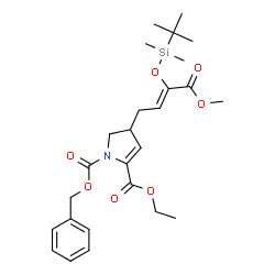 ChemSpider 2D Image | 1-Benzyl 2-ethyl 4-[(2Z)-3-{[dimethyl(2-methyl-2-propanyl)silyl]oxy}-4-methoxy-4-oxo-2-buten-1-yl]-4,5-dihydro-1H-pyrrole-1,2-dicarboxylate | C26H37NO7Si