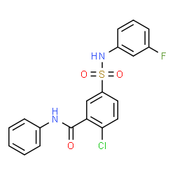 ChemSpider 2D Image | 2-Chloro-5-[(3-fluorophenyl)sulfamoyl]-N-phenylbenzamide | C19H14ClFN2O3S