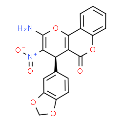 ChemSpider 2D Image | (4R)-2-Amino-4-(1,3-benzodioxol-5-yl)-3-nitro-4H,5H-pyrano[3,2-c]chromen-5-one | C19H12N2O7